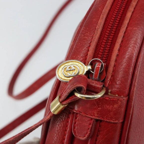 GUCCI Shoulder Bag Leather Red Gold Auth - Picture 11 of 16
